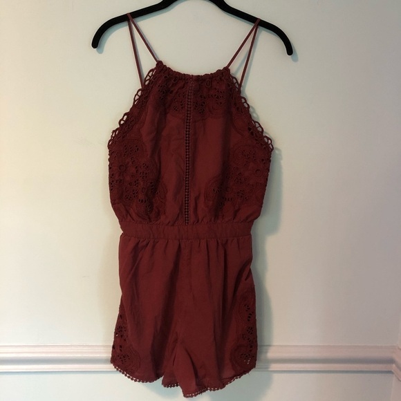 American Eagle Outfitters Pants - American Eagle Red Laced Halter Sleeveless Romper Size Small
